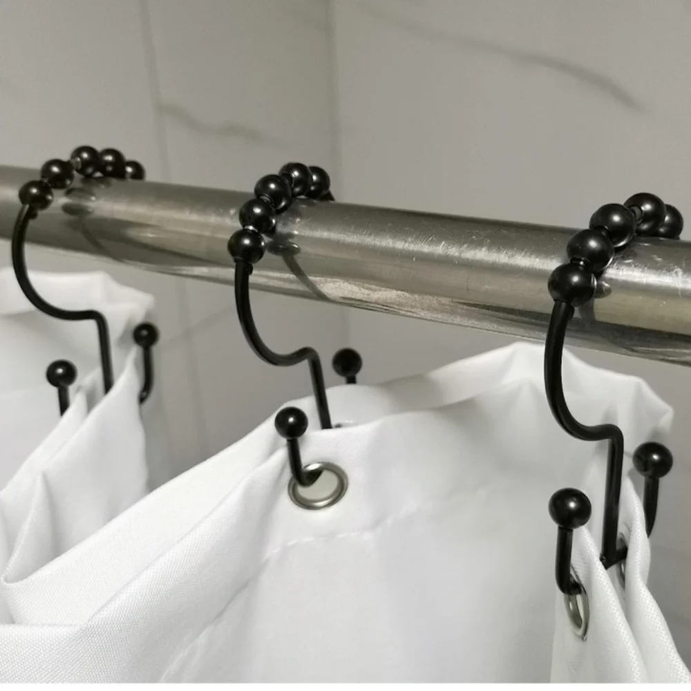 Sultan’s Linens Double Shower Hooks Roller Stainless 12 Piece Black Matt Finish